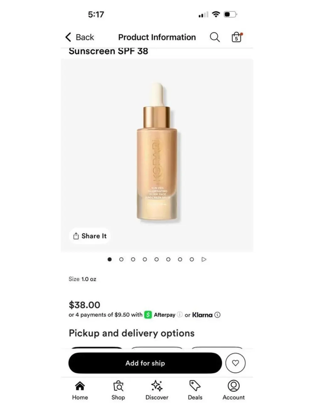Kopari Sun Veil Illuminating Elixir Face Sunscreen SPF 38 - $38.00 retail